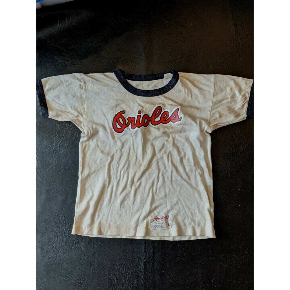 VTG 1960's MLB Baltimore Orioles O's Rawlings Ringer Shirt Acetate Cotton Kids M
